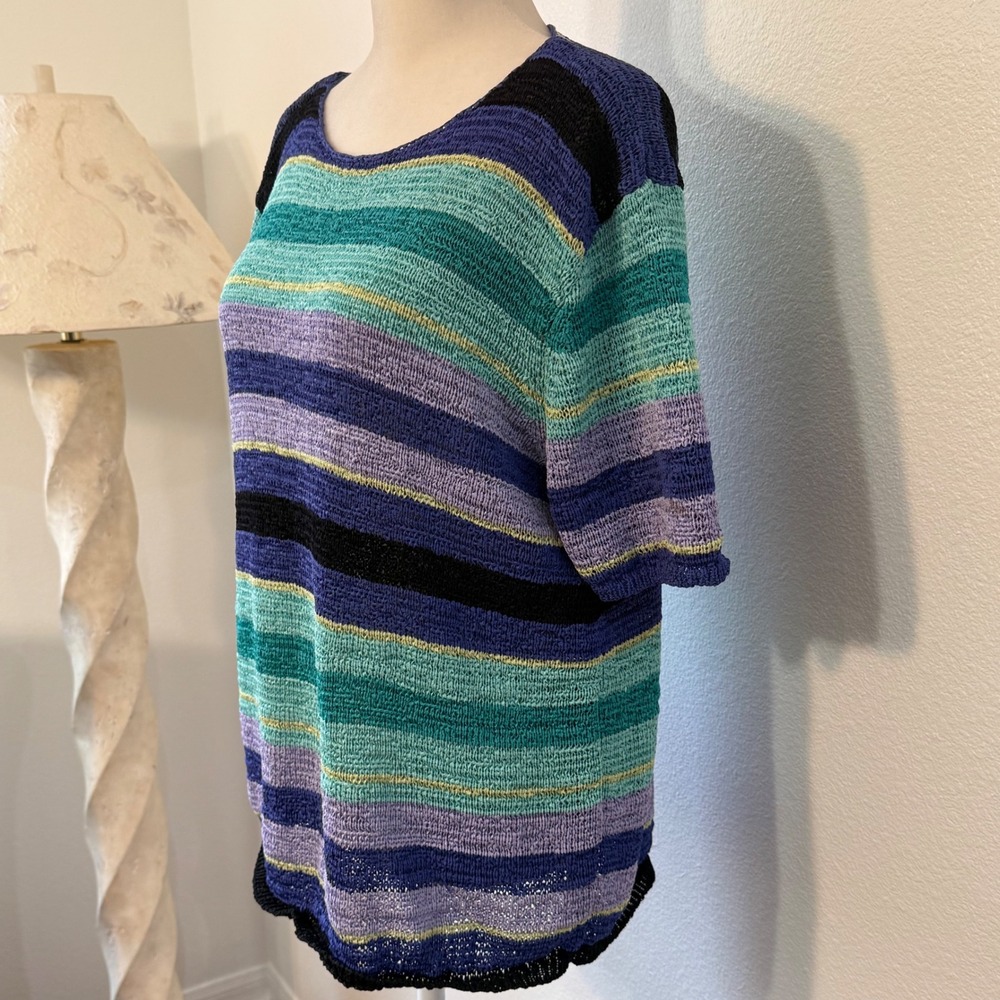 VTG Beachy Boho Fun Whimsical Striped Womens XL Top Multicolor - Picture 2 of 7